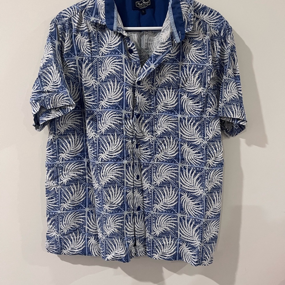 Nat Nast Men’s Hawaiian Silk And Cotton Button Up Short Sleeve Shirt Large